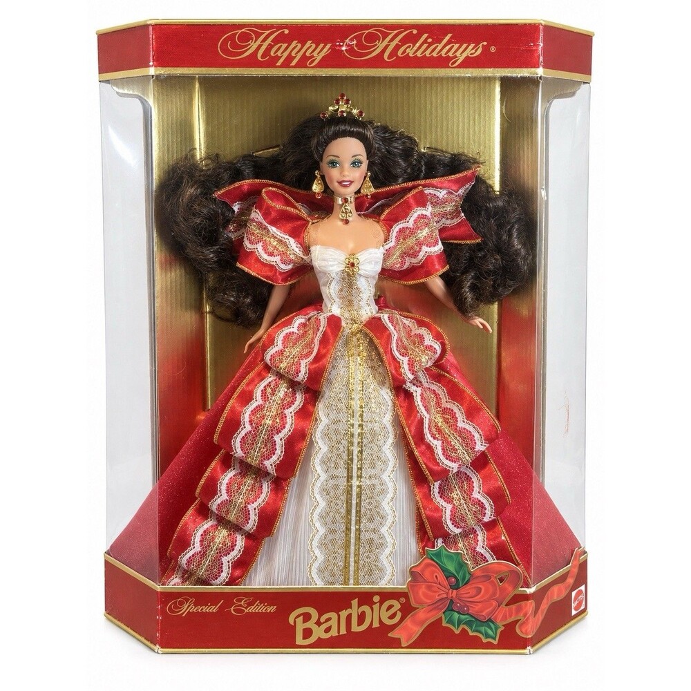 Barbie Happy Holidays Special Edition Christmas Doll Brunette Red Dress 1997